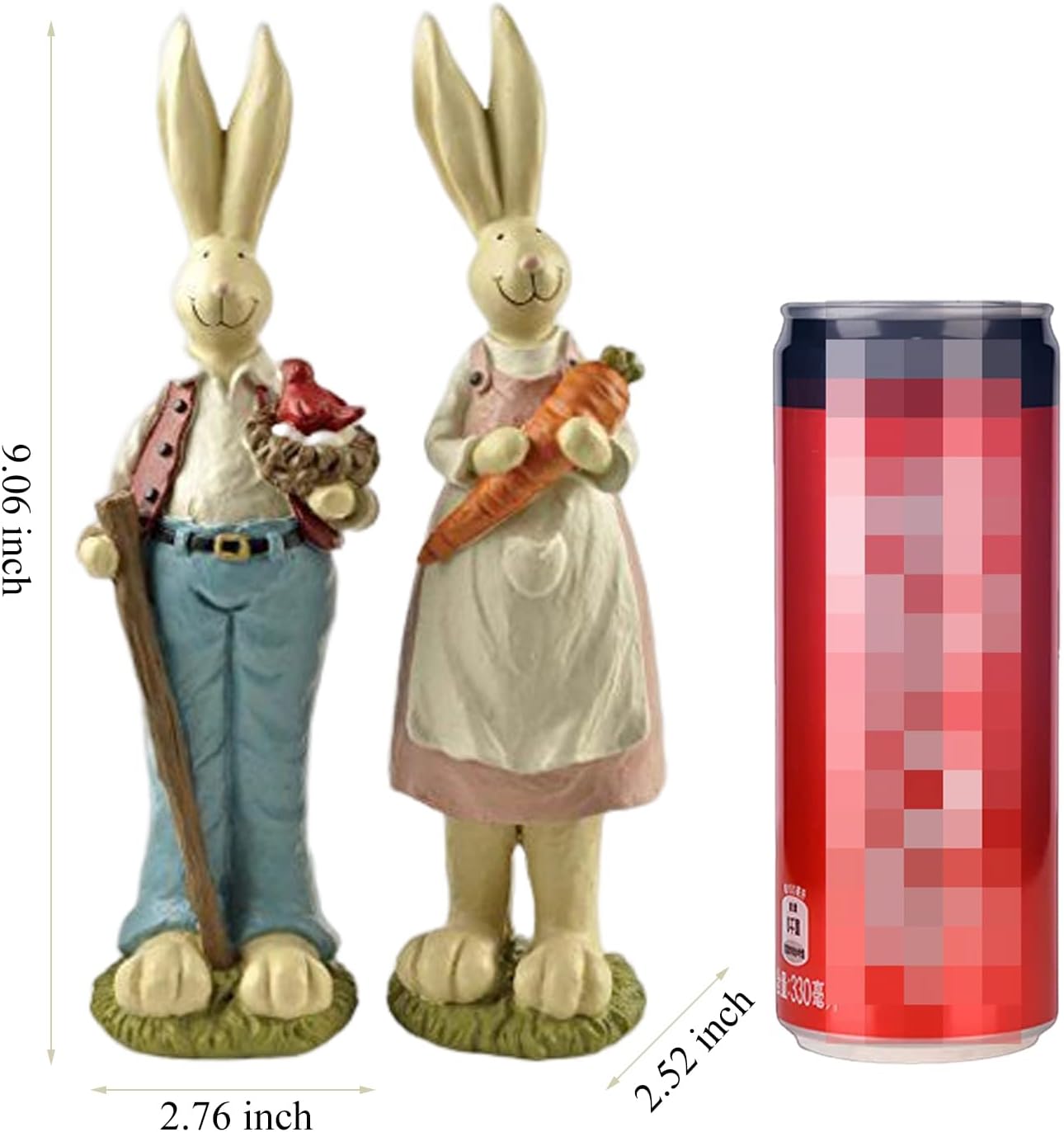 Easter Bunny Decorations Couple Rabbit Holding Bird Chutes and Carrot, Hand-Painted Crafts Statue