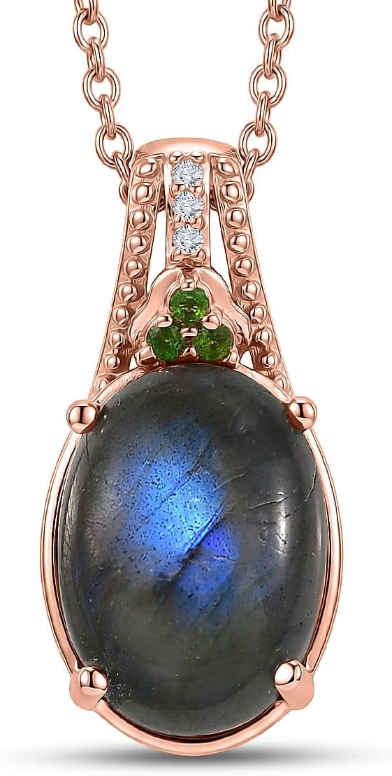 Labradorite Multi 5.60 ctw Pendant Steel Necklace 20"