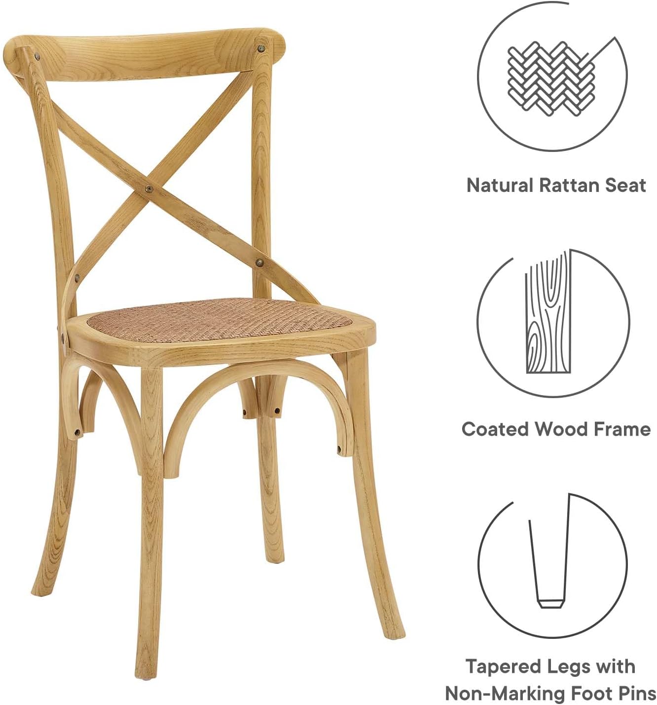 Modway Gear Rustic Modern Farmhouse Elm Wood Rattan Dining Chair in Gray