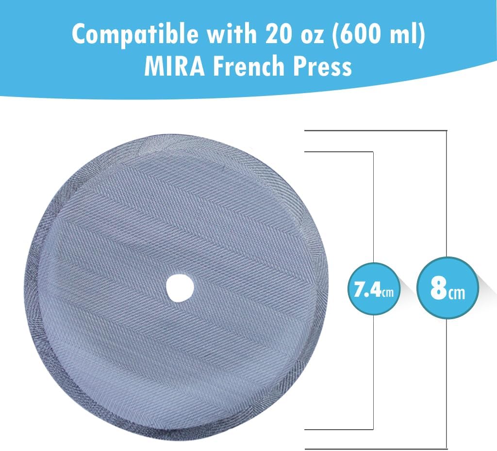 MIRA Stainless Steel French Press Filters, Set of 3, Fits Most 20 oz Coffee Presses
