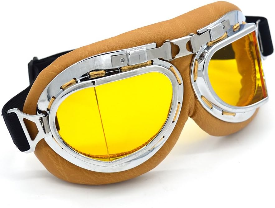 Motorcycle Goggles Anti Fog&Wind&Dust&Sand Aviator Pilot Motocross | Dirt Bike Atv Riding Goggles with Yellow Lens,Fit Over Glasses or Helmet