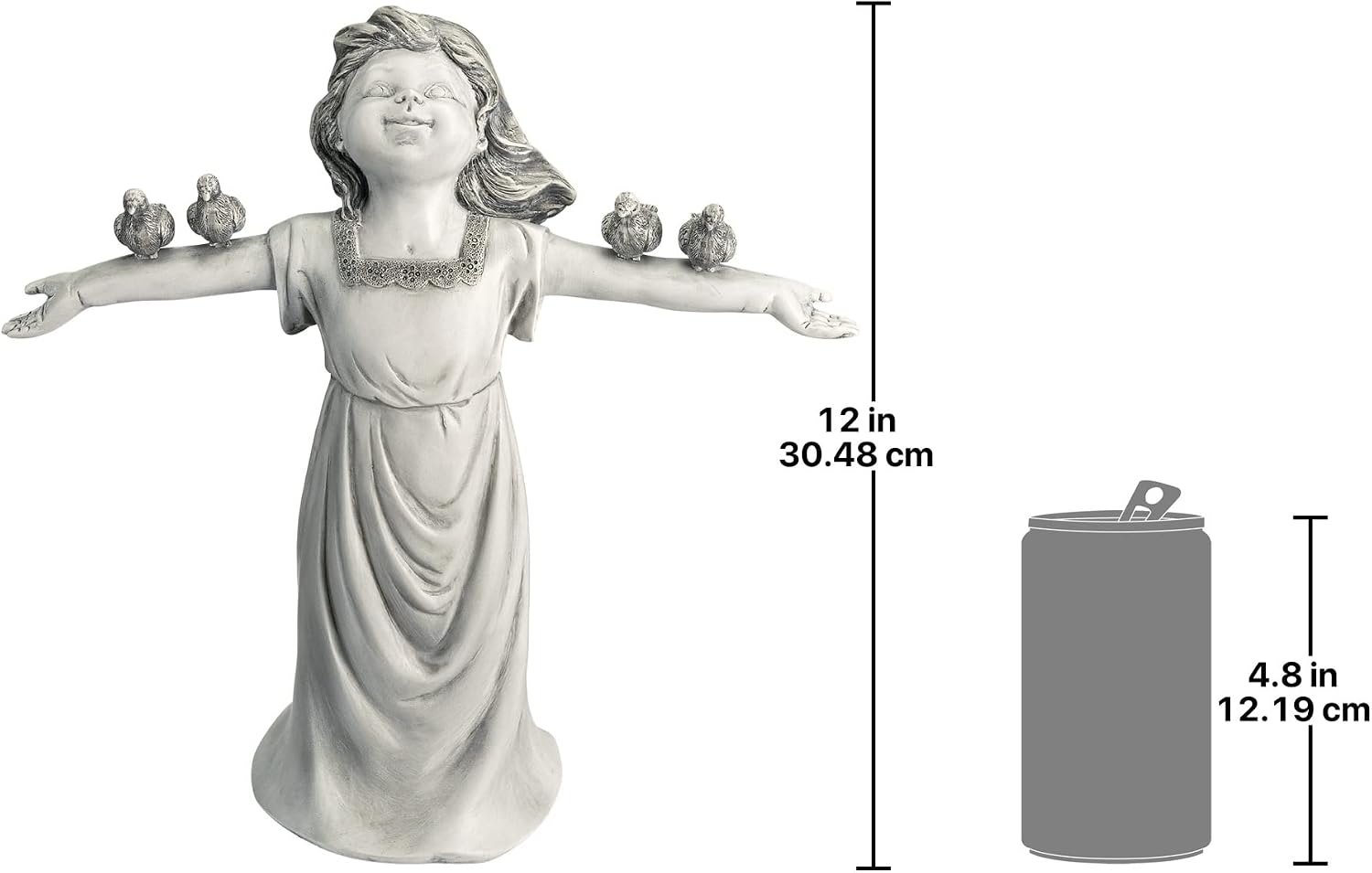 Design Toscano Basking in Glory Little Girl with Birds Outdoor Garden Statue, Medium, 16 inches tall, Cast Stone Resin, Two Tone Stone Finish