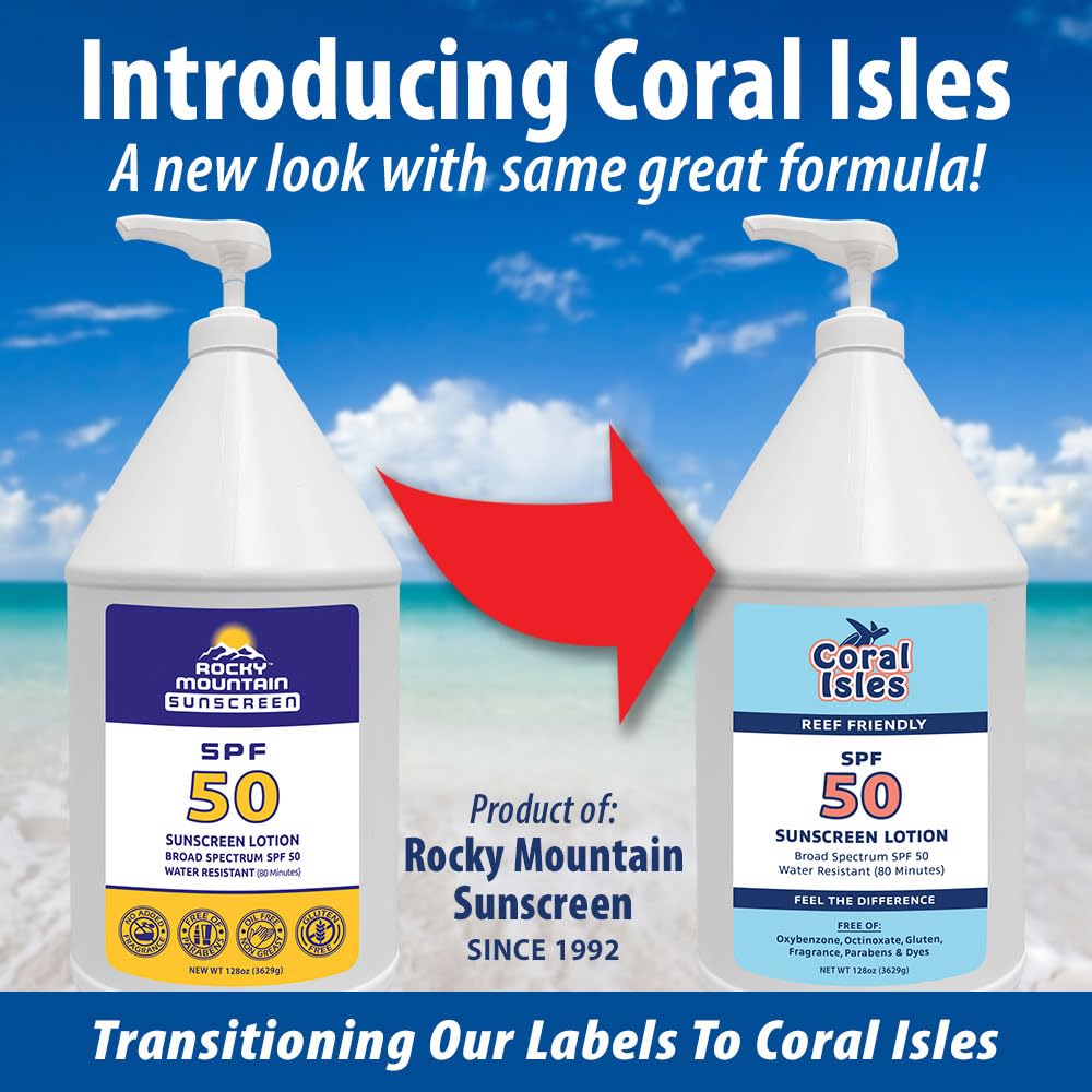 Coral Isles SPF 50 Sunscreen Pump Reef Compliant Broad Spectrum 128 Fl Oz