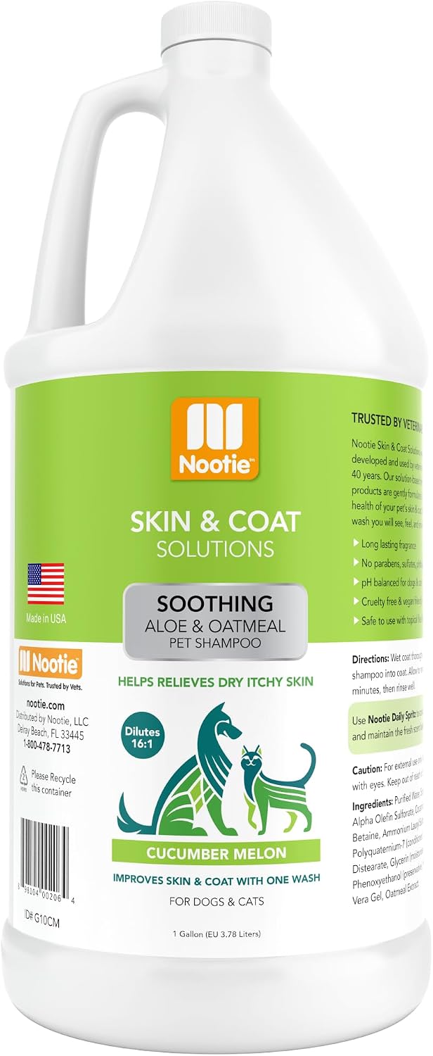 Nootie Cucumber Melon Pet Shampoo for Dogs & Cats, Gentle Oatmeal Formula | 16 oz, dog wash for sensitive skin, helps relieve dry itchy skin for dogs, natural ingredients, cleans & conditions