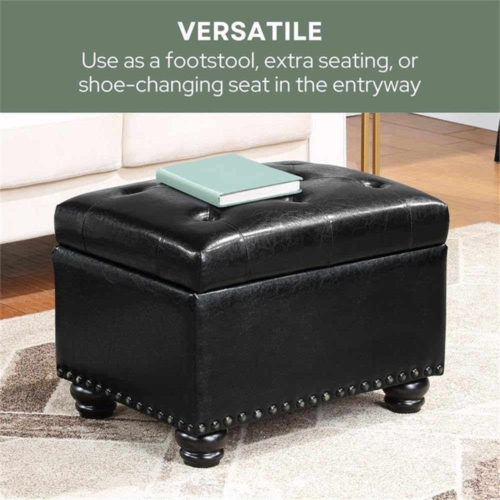 Convenience Concepts Designs4Comfort 5th Avenue Storage Ottoman 24" - Contemporary Foot Stool and Seat with Hinged Lid for Living Room, Dining Room, Office, Den, Espresso Faux Leather