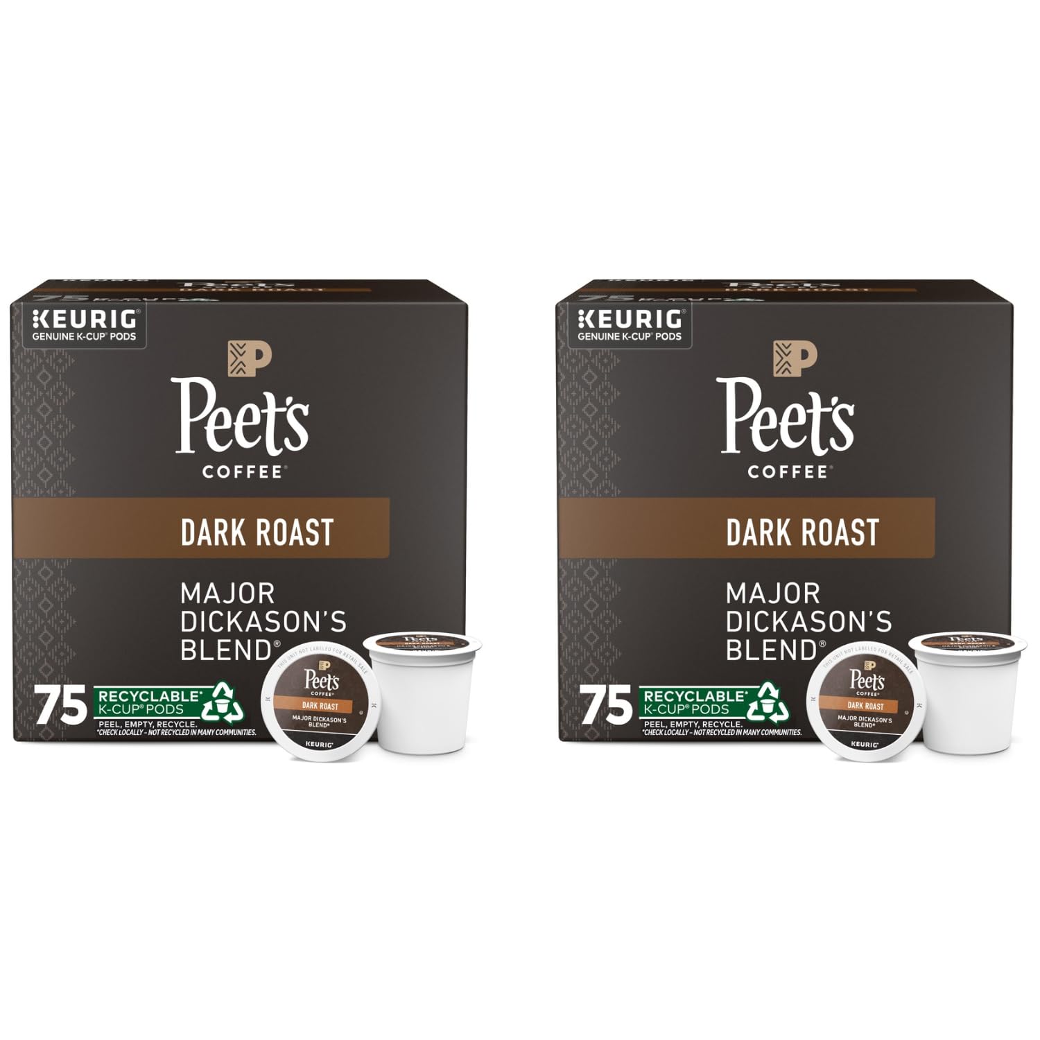 Peet's Coffee, Dark Roast Keurig K-Cup Pods, 100% Arabica Coffee - Major Dickason's Blend 32 Count (1 Box of 32 K-Cup Pods)