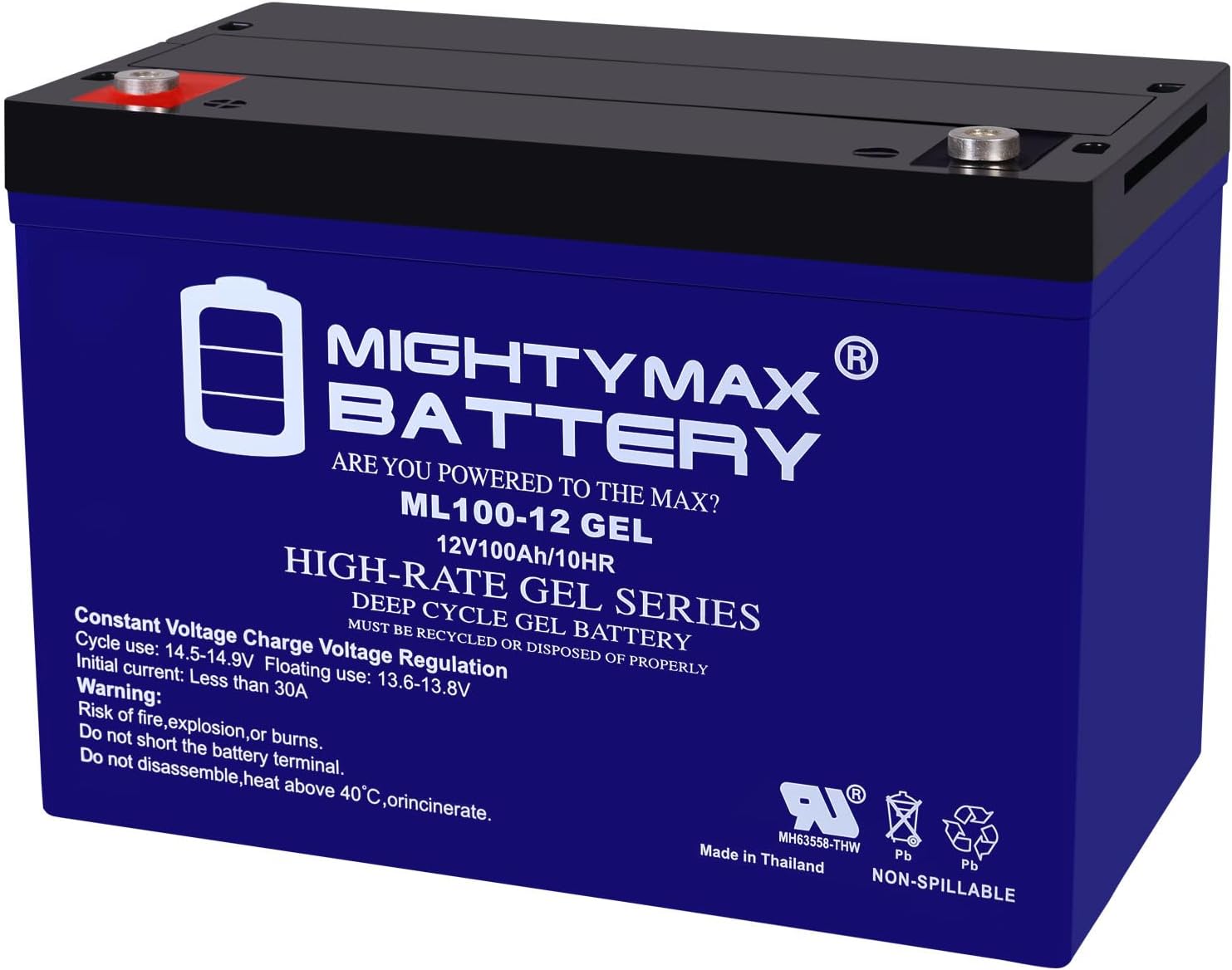 Mighty Max Battery ML55-12 GEL -12 Volt 55 AH, GEL Type, Internal Thread (INT) Terminal, Rechargeable SLA AGM Battery