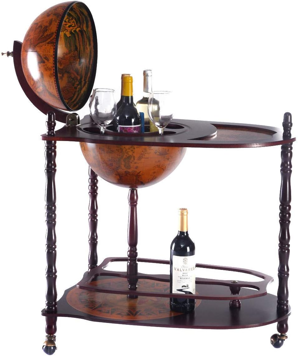 AchieveUSA Vintage Globe Wine Stand Bottle Rack with Extra Shelf