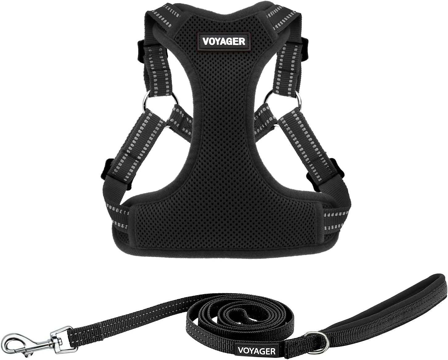 Voyager Step-in Flex Adjustable Dog Harness - Black, Medium | 17 - 21" in Chest, Fully Adjustable, Reflective Bands, All Weather Breathable Air Mesh, Lightweight, Fast Drying