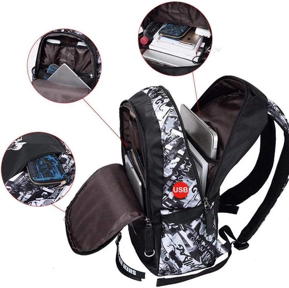 Asge Large Nylon Backpacks for Boys & Girls, Waterproof Satchel with Print, School Bags for 8-16 Years