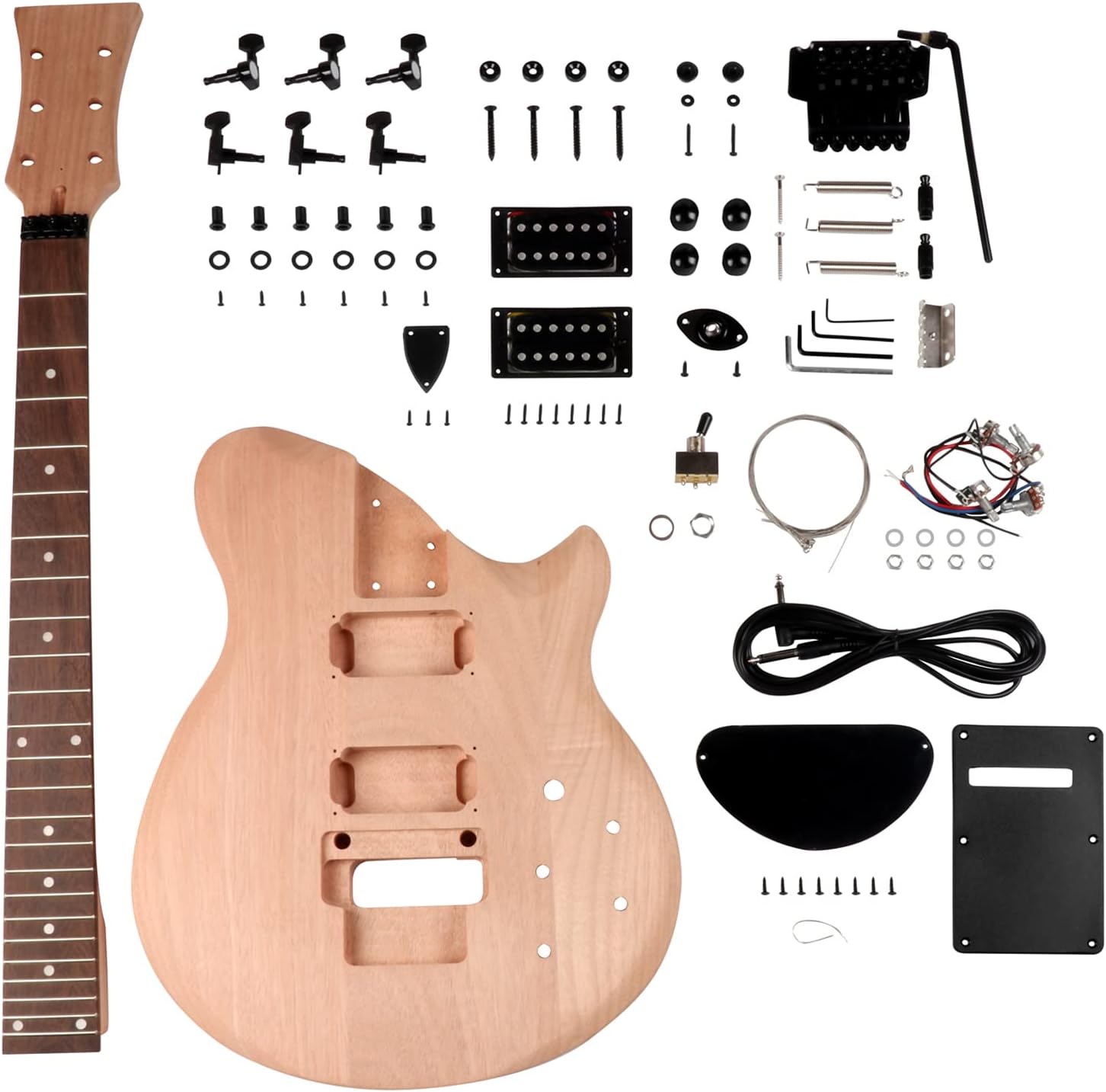 DIY Electric Guitar Kit Beginner Kit Right Handed Mahogany Body | Mahogany Neck, Rosewood Fretboard, 6 String, Black Hardware, Build Your Own Guitar