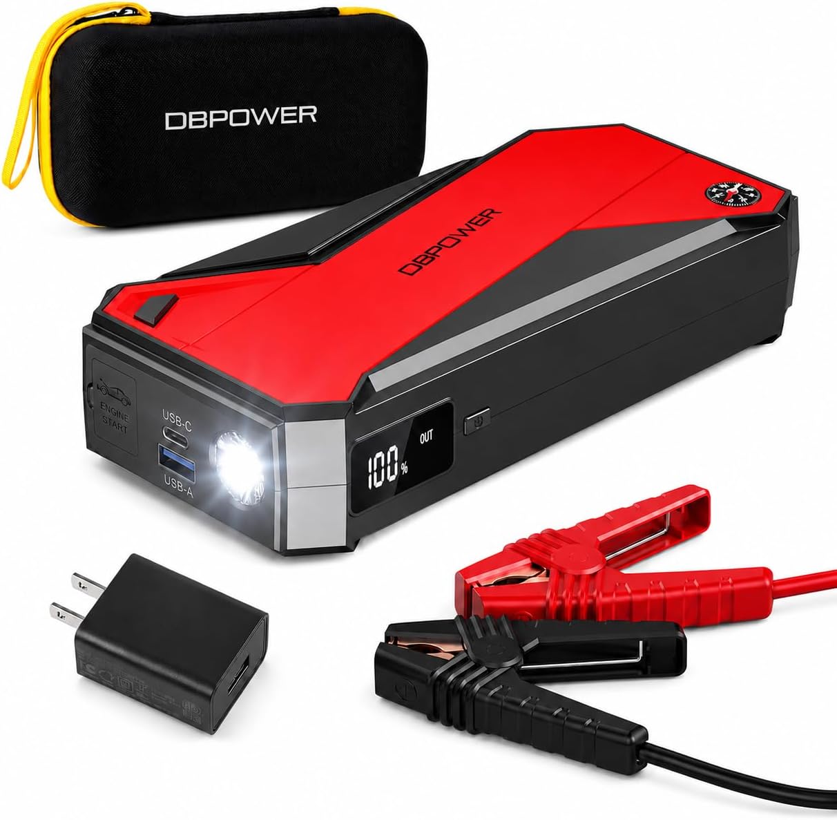 DBPOWER Peak 3000A 18000mAh Portable Car Jump Starter (up to 8.0L Gas, 6.0L Diesel Engine) Battery Booster with Smart Charging Port, Compass