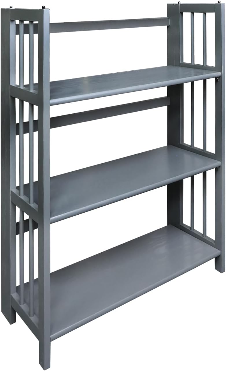 Casual Home 3-Shelf Folding Stackable Bookcase (27.5" Wide)-Walnut