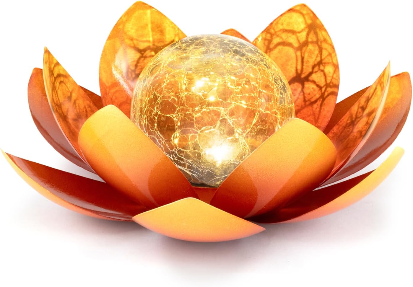Huaxu Solar Lights Outdoor Garden, Crackle Globe Glass Lotus Decor, Waterproof LED Metal Flower Decorations for Patio,Lawn,Walkway,Tabletop,Ground