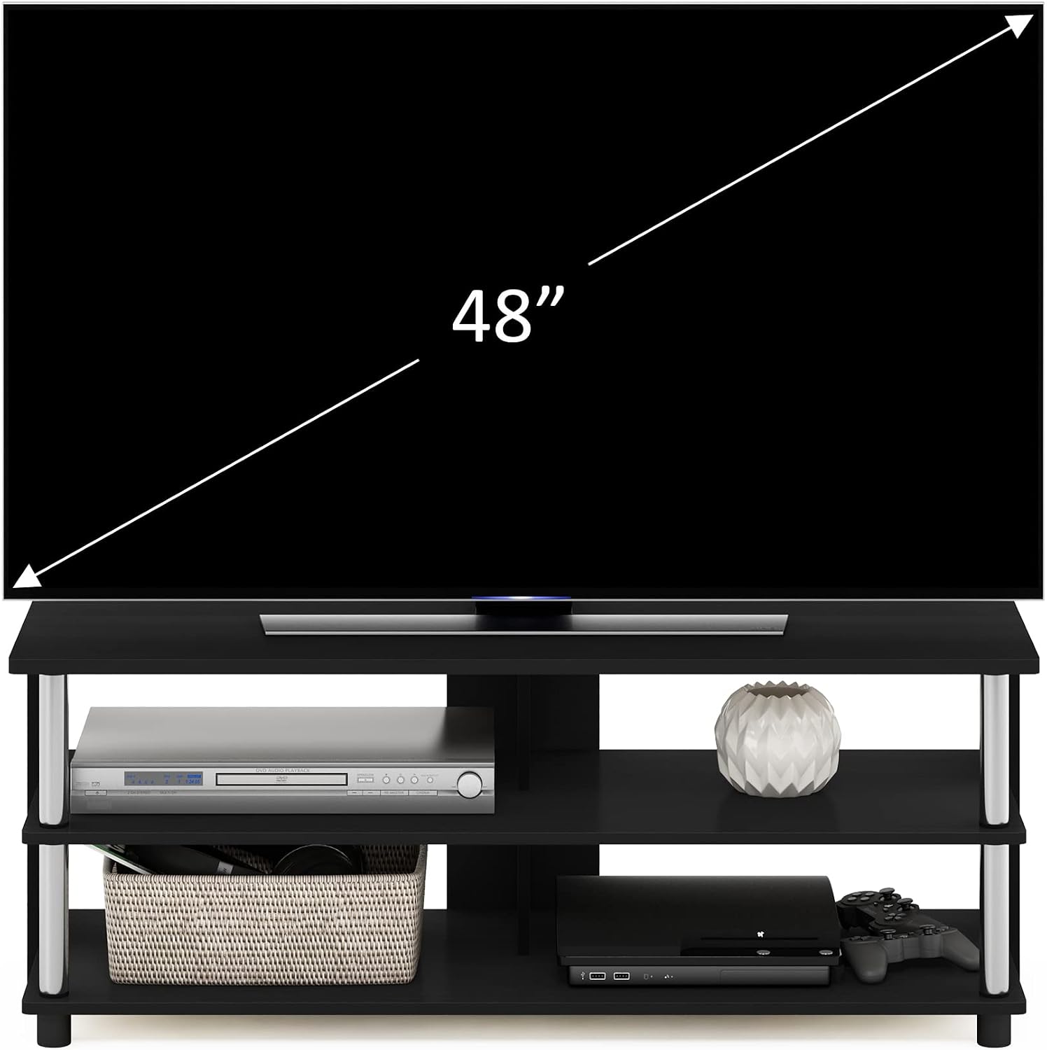 Furinno Beginning TV Stand, 2-Tier Rectangular Entertainment Center with Shelf, TV Console for TV up to 36 Inch, Open Back, for Living Room, Bedroom, French Oak