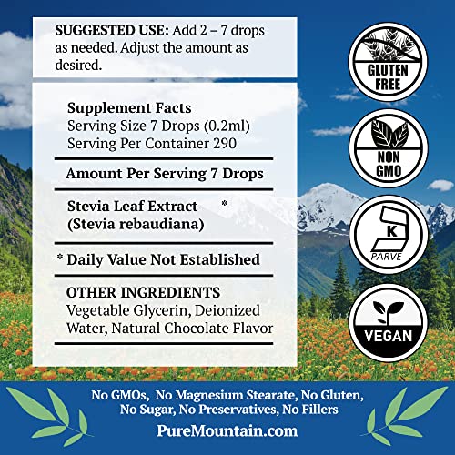Chocolate Stevia Liquid Drops Flavored with Natural Sweet Dark Chocolate | Alcohol Free and Kosher | 2oz Glass Bottle