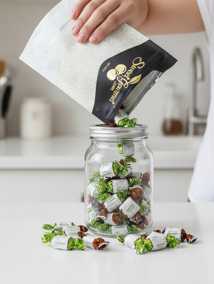 SweetGourmet Premium Chocolate Filled Mints, Arcor Hard Candy, 2 Pound | After-Dinner Treat, ~80 Pieces per Pound, Candy Buffet Ready, Assorted Wrappers, Resealable Bag