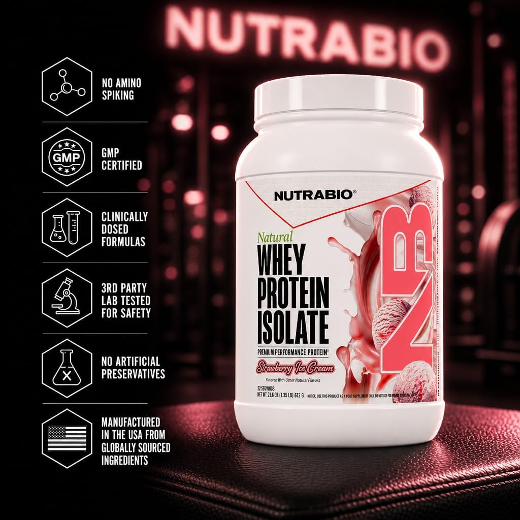 NutraBio Natural Whey Protein Isolate Protein Powder, 25g Protein with Complete Amino Acid Profile, Non-GMO, Soy & Gluten Free, Low Carb, Low Calorie - 20 Servings- Chocolate