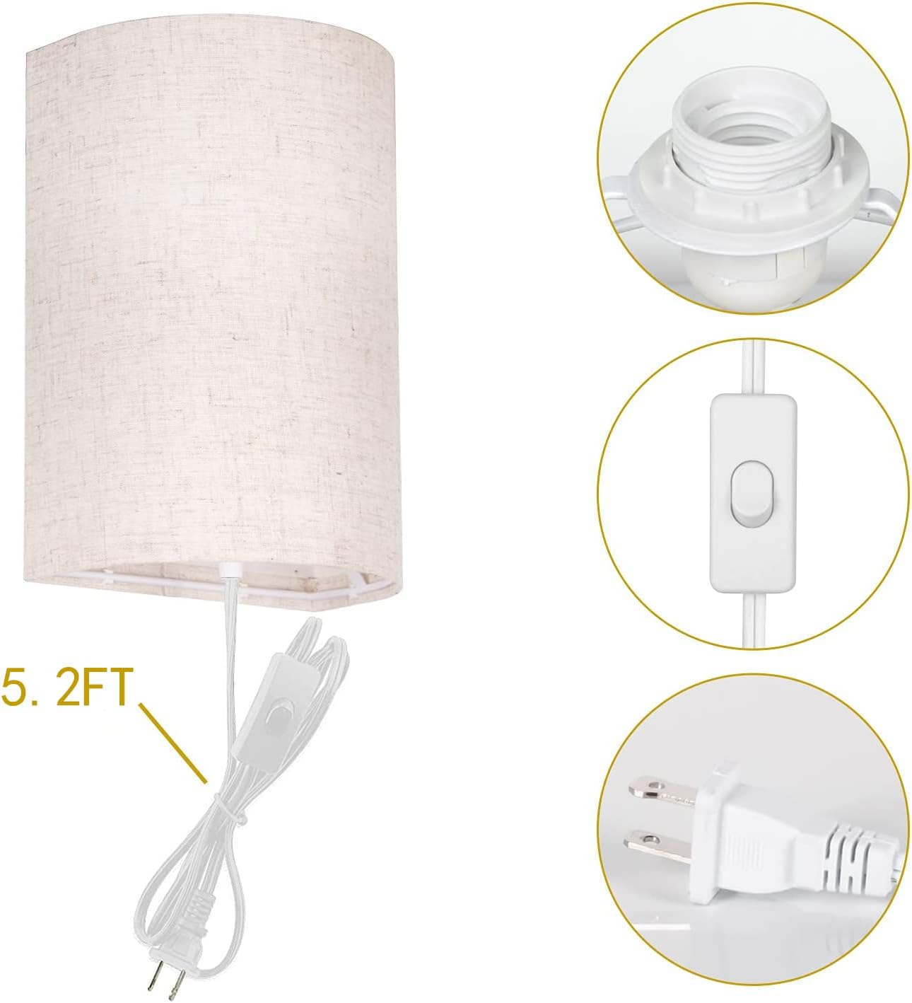 AVV Wall Sconces Set of Two, Wall Lamp Plug in with On/Off Switch, 2700K 4000K 5000K Selectable, Wall Lights for Bedroom, Living Room