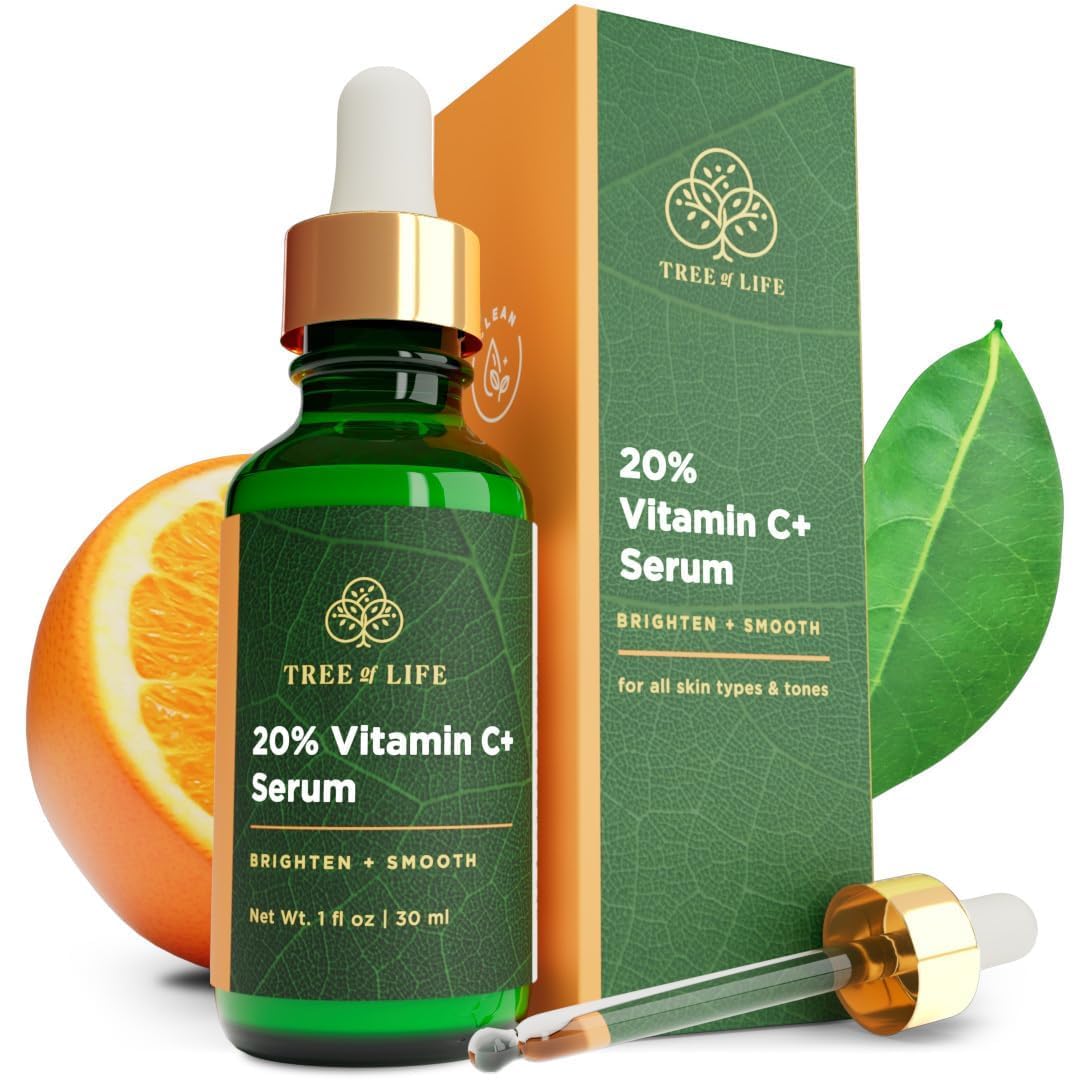 Tree of Life Vitamin C Serum for Face - Brightening and Hydrating Face Oil for Dark Spots and Fine Lines - Suitable for Sensitive Skin - Dermatologist Tested Skin Care - 1 Fl Oz | Brightening Vitamin C serum for face. Hydrating face oil that targets dark…