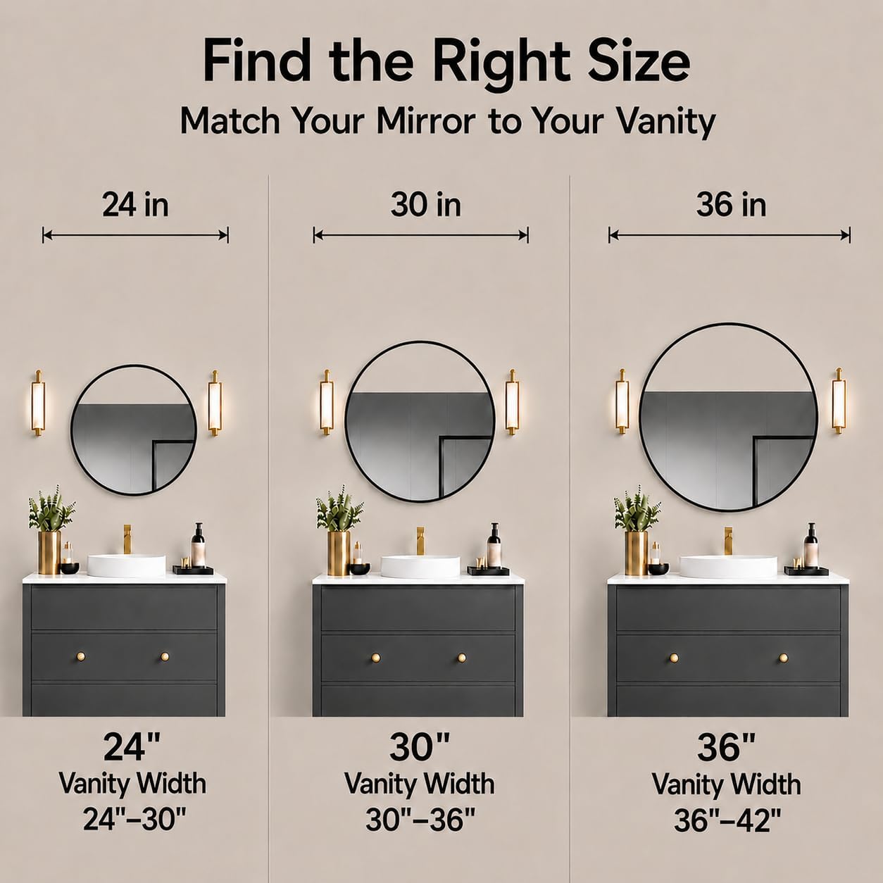 USHOWER Frameless Round Bathroom Mirror 24"