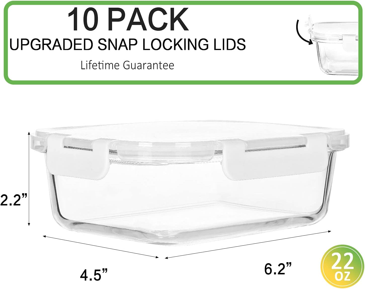 M MCIRCO 10 Pack,22 oz Glass Food Storage Containers with lids, Gray | Glass Meal Prep Containers,Airtight Lunch Containers with Lids, Microwave, Oven, Freezer and Dishwasher Friendly, BPA Free