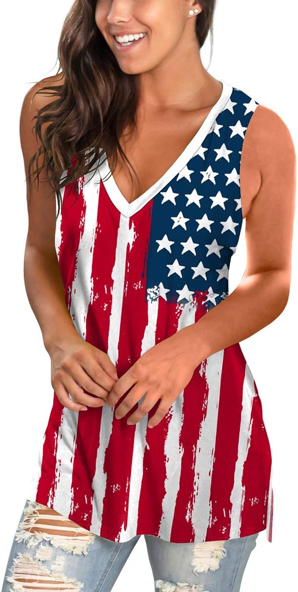 Sampeel Womens Summer Tank Tops Basic Tanks V Neck Sleeveless T Shirts Side Split