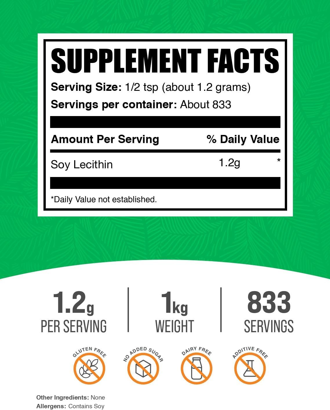 BulkSupplements.com Soy Lecithin Powder - Lecithin Supplement, Nutritional Supplement, Food Grade - Gluten Free, 1.2g per Serving, 250g (8.8 oz) (Pack of 1)
