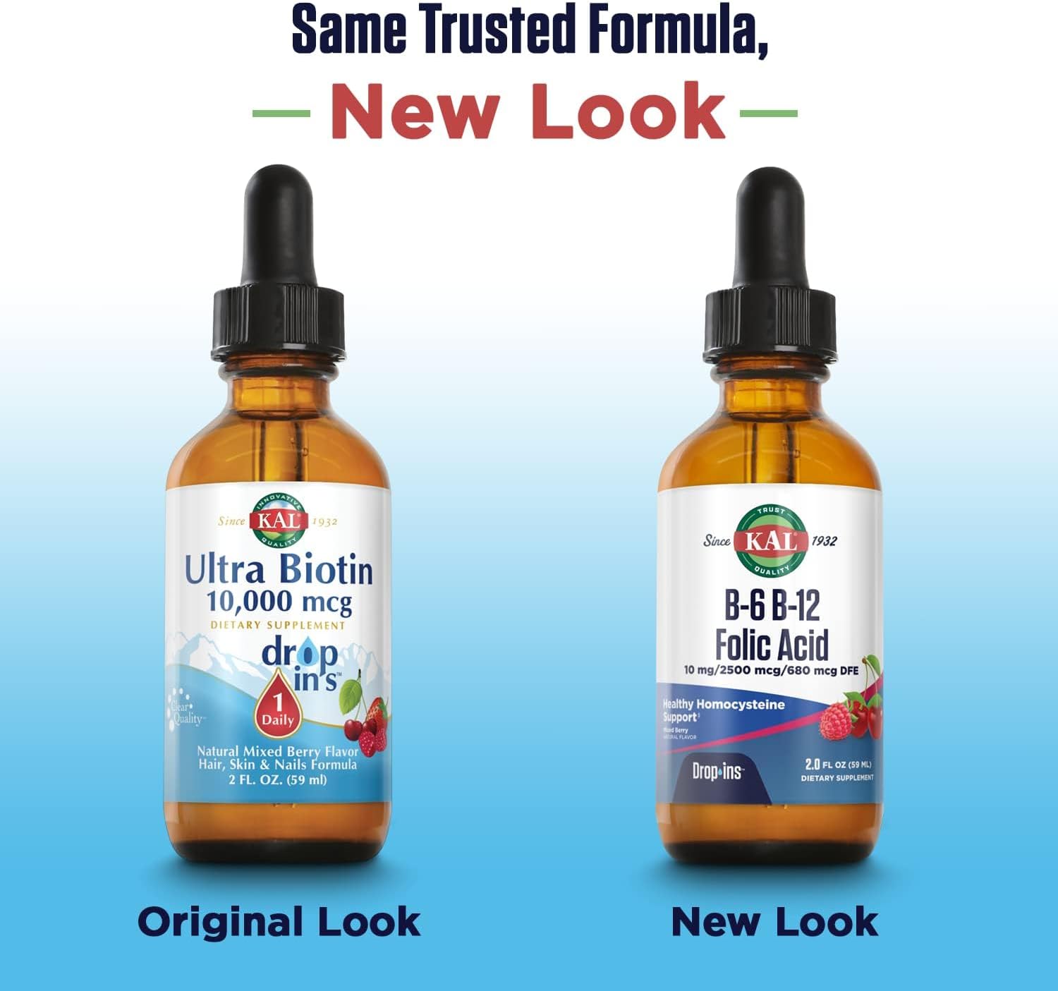 KAL Vitamin B-6 B-12 Folic Acid DropIns, Liquid Vitamin B Supplement Drops, Heart Health, Energy, Red Blood Cell Support with Methyl B12 and Methyl Folate, Natural Mixed Berry Flavor, 59 Servings, 2oz | Cardiovascular, Energy & Nerve Support - Active P-5…