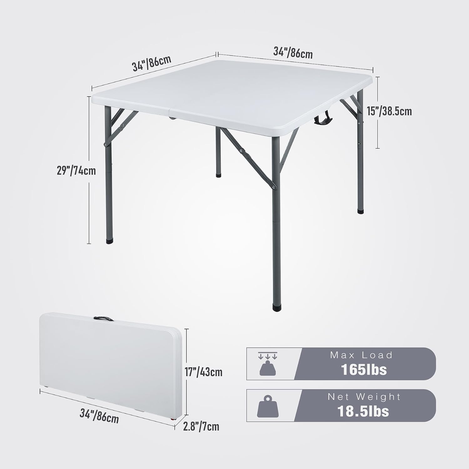 REDCAMP 34" Square Folding Card Table with Resin Top, Portable Fold in Half Small Card Tables with Collapsible Legs for Adults Indoor Outdoor Use