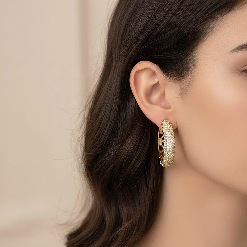 Cubic Zirconia Hoop Earrings in Goldtone
