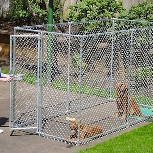 Lucky Dog 10' x 10' x 6' Heavy Duty Outdoor Welded Galvanized Steel Chain Link Dog Kennel Enclosure with 2 Configurations and Latching Door, Silver