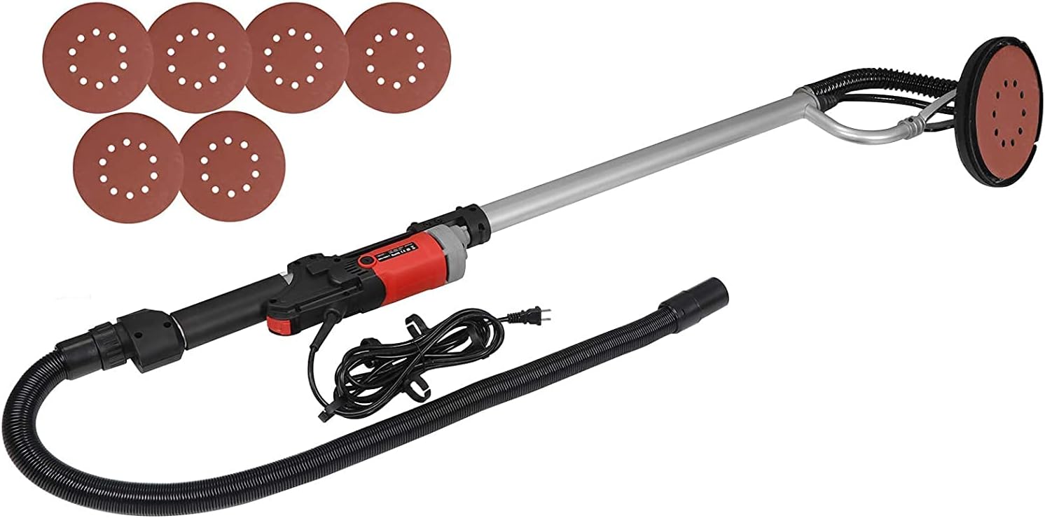 JupiterForce 800W Electric Drywall Sander Automatic Vacuum System Adjustable Variable Speed with 6 Sanding Discs