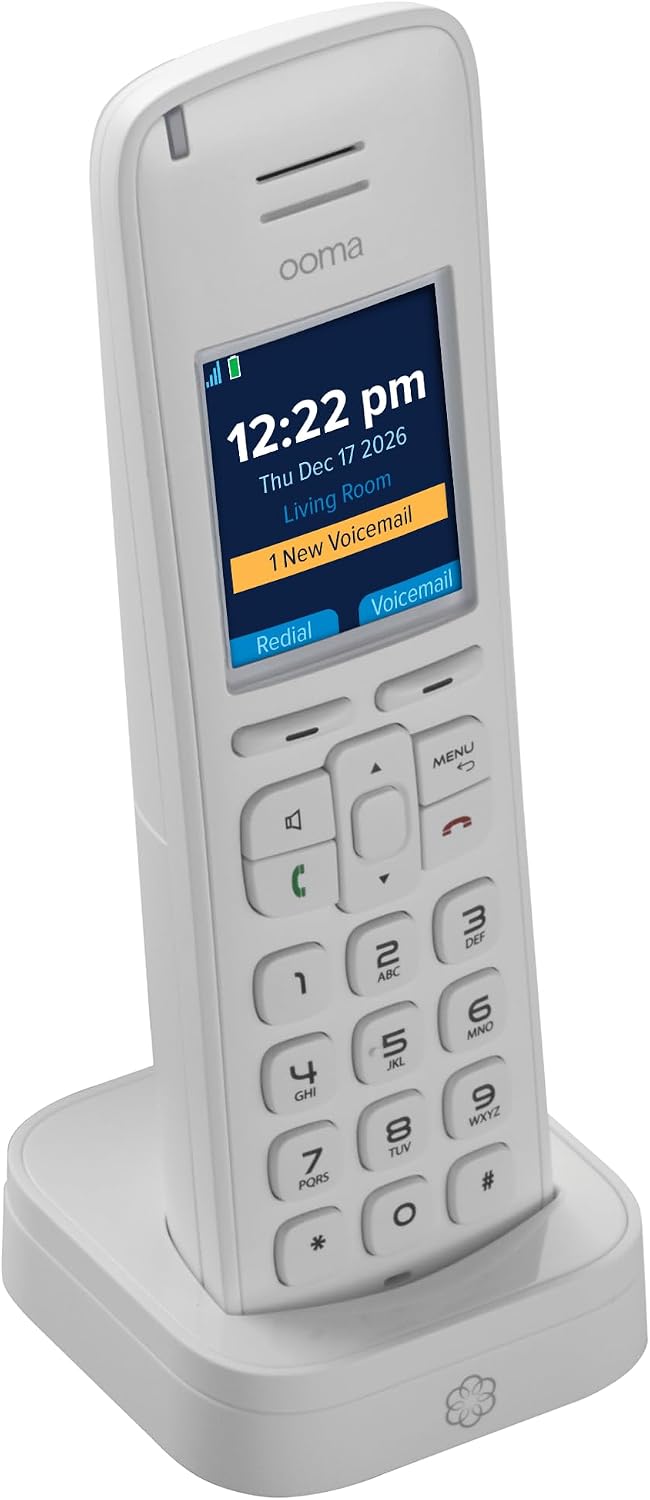 Ooma HD3 Handset white cordless phone with caller-ID and HD voice quality. Works only with Ooma Telo VoIP Internet home phone service.
