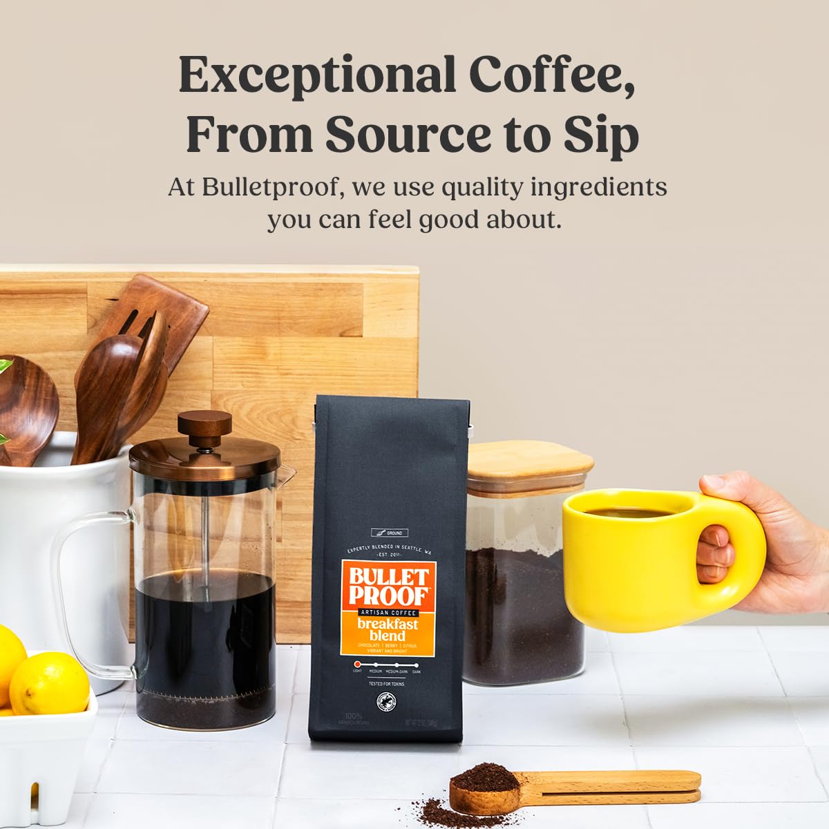 Bulletproof French Kick Dark Roast Ground Coffee, 12 Ounces, 100% Arabica Beans, Clean Coffee Tested for Toxins, Packaging May Vary