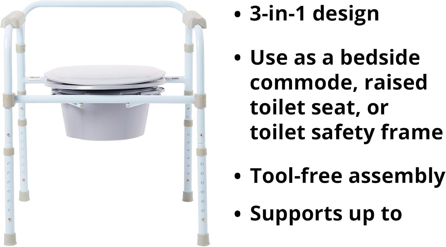 McKesson Folding Bariatric Commode Chair with 7.5 qt, 13 3/4 in, 1 ct | Seat Width