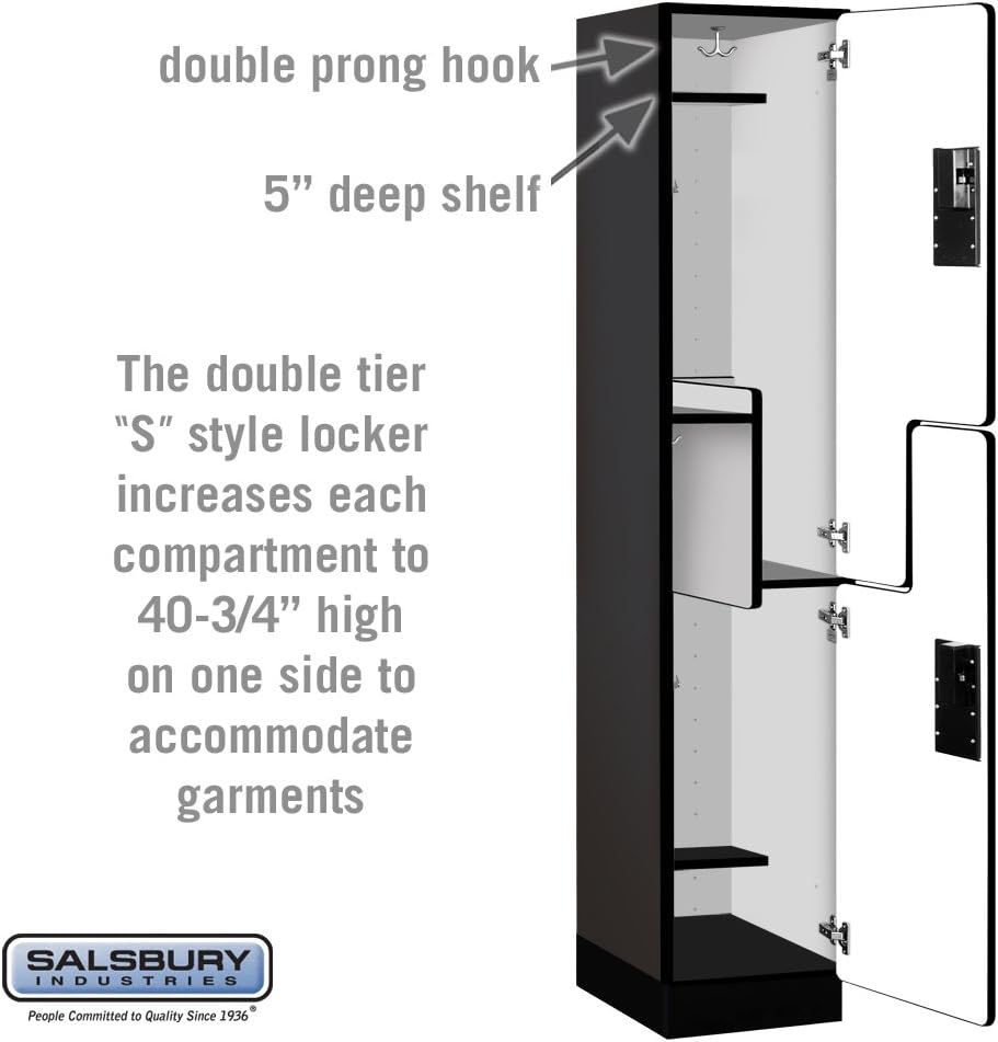 Salsbury Industries 2-Tier S-Style Extra Wide Designer Wood Locker with One Wide Storage Unit, 6-Feet High by 18-Inch Deep, Mahogany