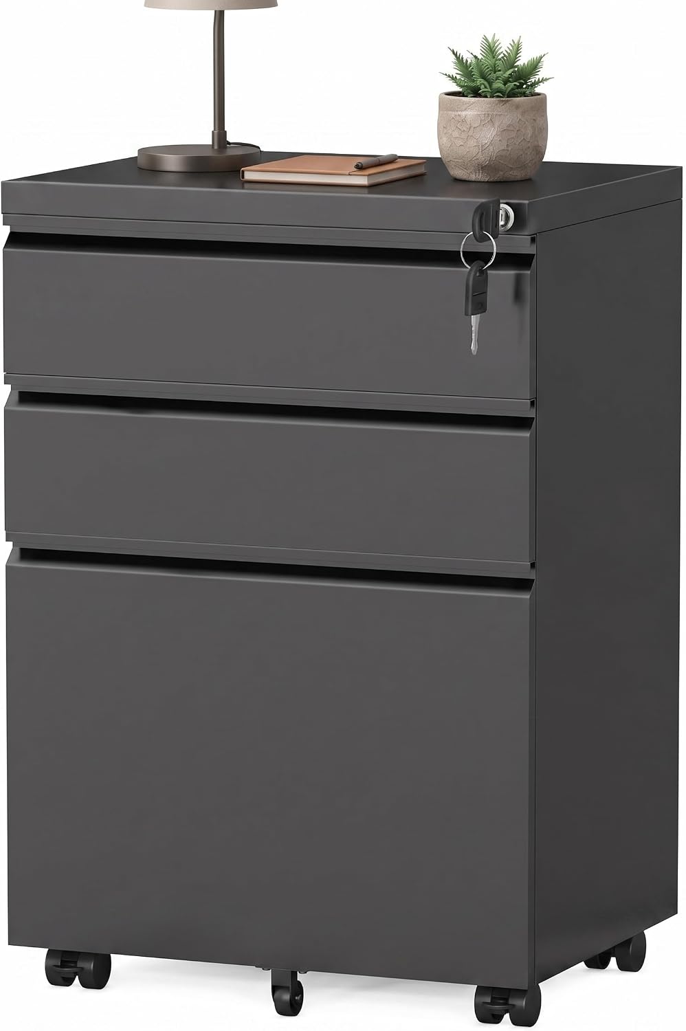 3 Drawer Mobile File Cabinet with Lock, Under Desk Metal Filing Cabinet for Letter/Legal/A4 Size, Fully Assembled Except Casters, Rolling Office Organizer for Home Office, Black