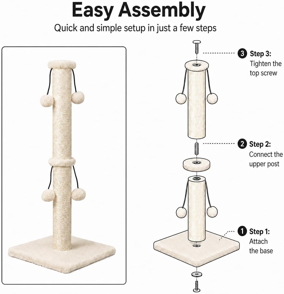Dimaka 29'' Cat Scratching Post, Natural Sisal Rope Scratcher Post, Kitten Claw Scratch with 4 DanglingToy Balls for Large Cats (Grey)