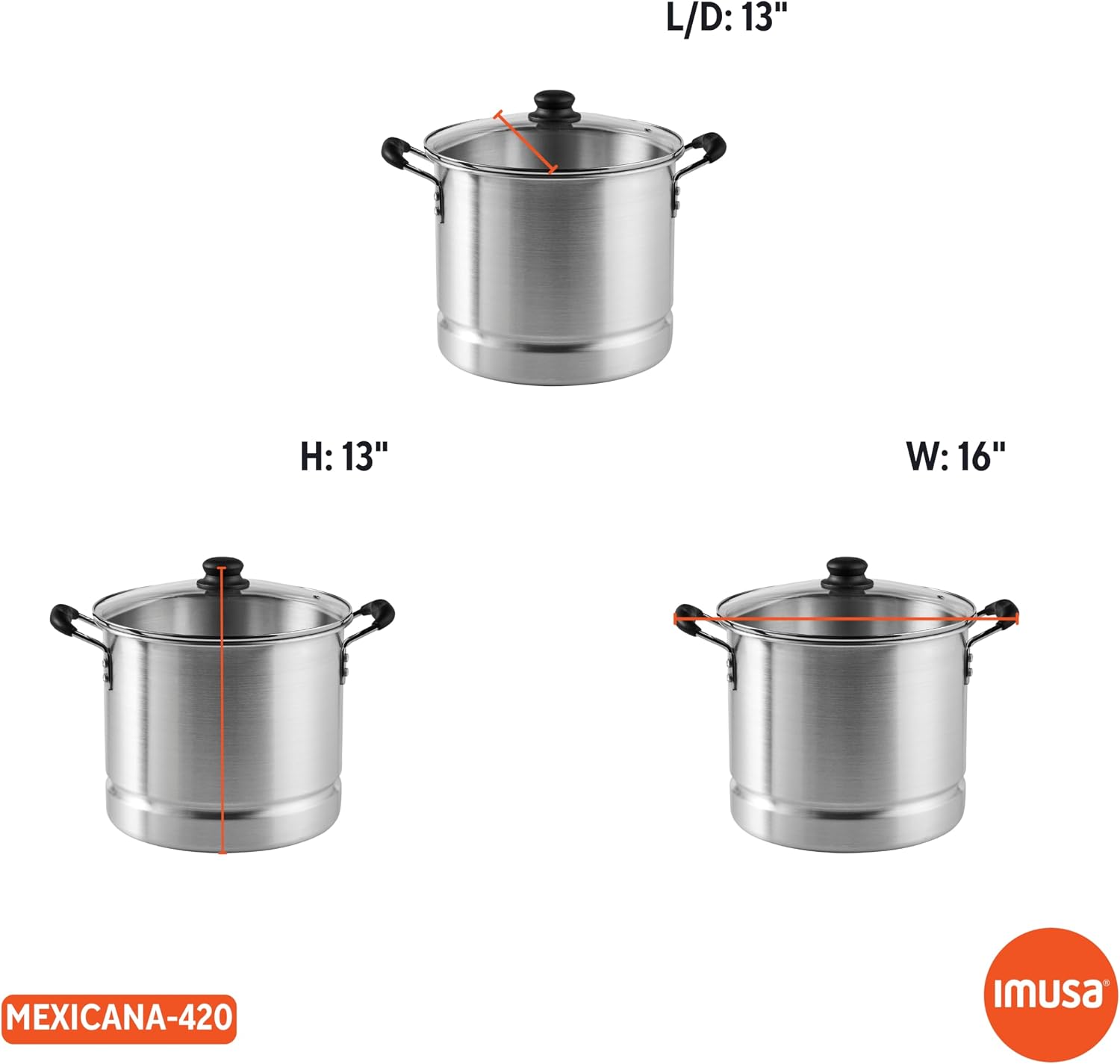 IMUSA USA Steamer with Glass Lid 20-Quart, Silver | Ideal for Tamales, Lobster