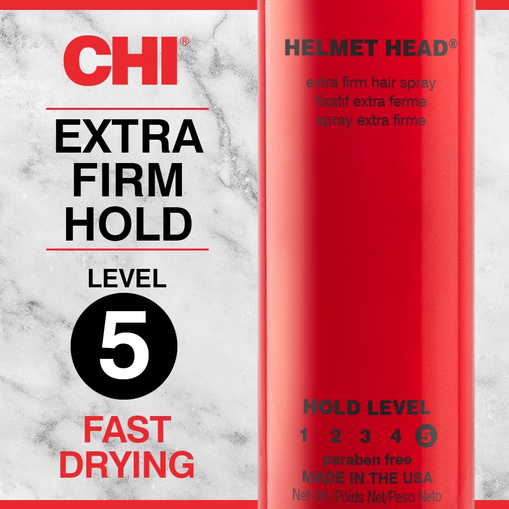 CHI Helmet Head Extra Firm Hairspray, Protects Against Humidity & Creates Voluminous Hairstyles, Sulfate & Paraben-Free, 2.6 Oz