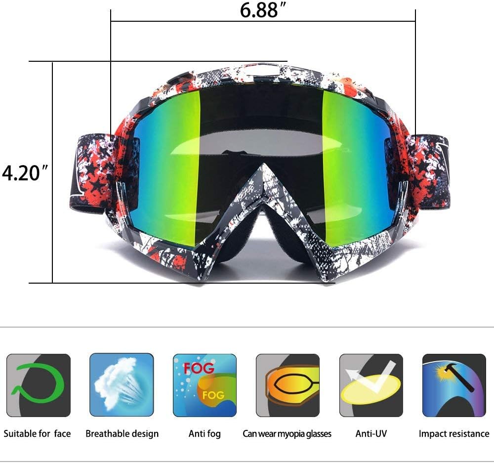 Dirt Bike Goggles, ATV Motorcycle UTV MX OTG Accessories Goggle Glasses & Anti Fog Ski Goggles, Racing Skiing Dirtbike