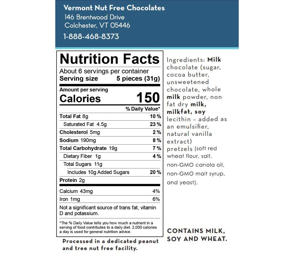Vermont Nut Free Chocolates Milk Chocolate Covered Mini Twist Pretzels | 7 Ounce Bag, Peanut And Tree Nut Free, Egg-Free, Kosher Certified