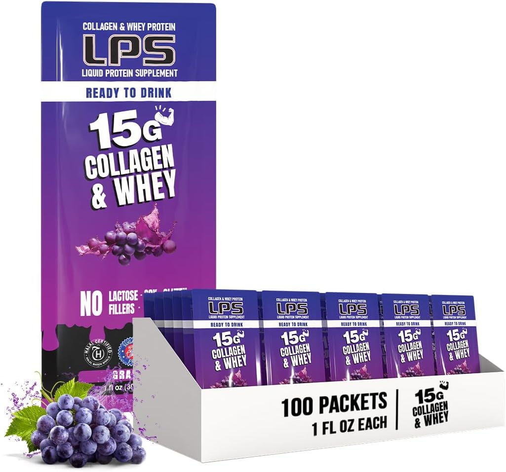 Nutritional Designs LPS Liquid Collagen & Whey Protein Supplement - Non-GMO Drink, Sugar-Free - Promotes Healthy Skin & Hair for Men & Women, Grape