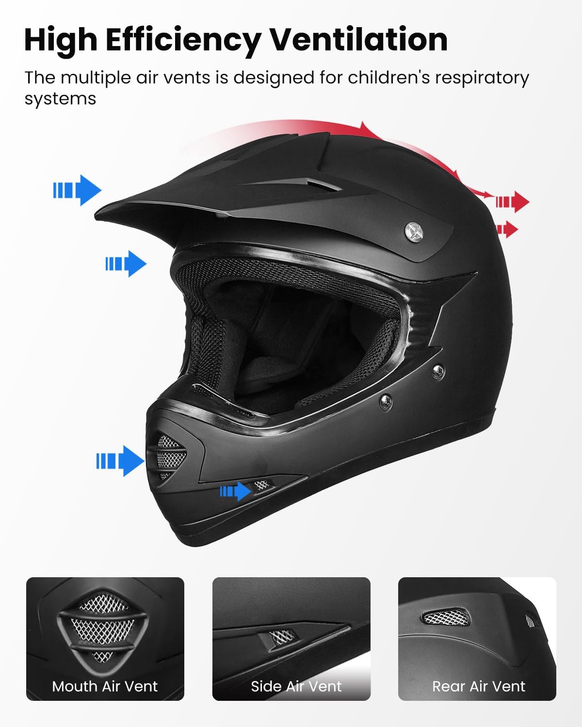 ILM Youth Kids ATV Motocross Helmet Goggles Sports Gloves Dirt Bike Motorcycle Off Road DOT Approved B07 (Youth-L, Matte Black)