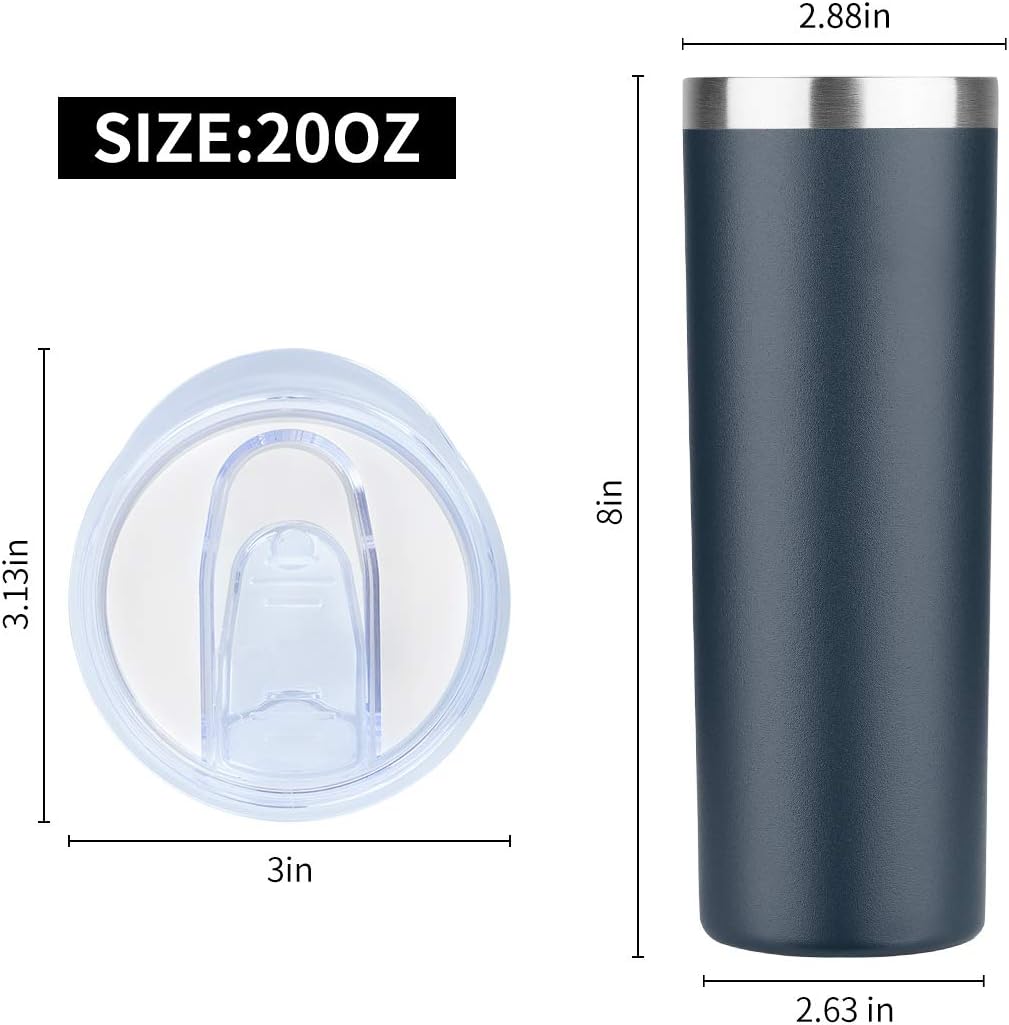 HASLE OUTFITTERS 20 oz Skinny Tumblers Bulk Set, Stainless Steel Insulated Slim Tumblers with Lids, Reusable Double Wall Travel Coffee Mugs