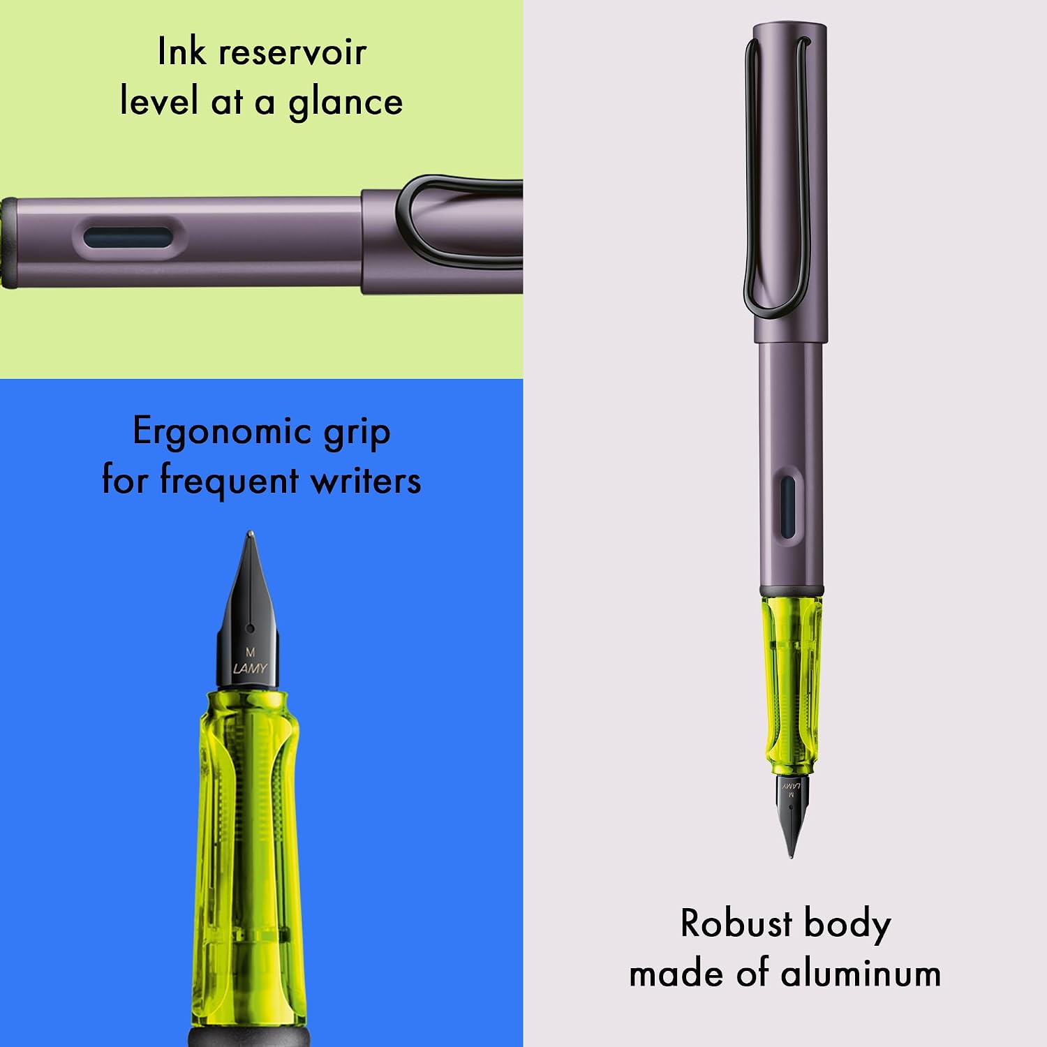 LAMY AL-star black - Fountain Pen with ergonomic grip & black Left-Handed steel nib (LH) in size M - lightweight aluminum body - including LAMY T 10 blue cartridge