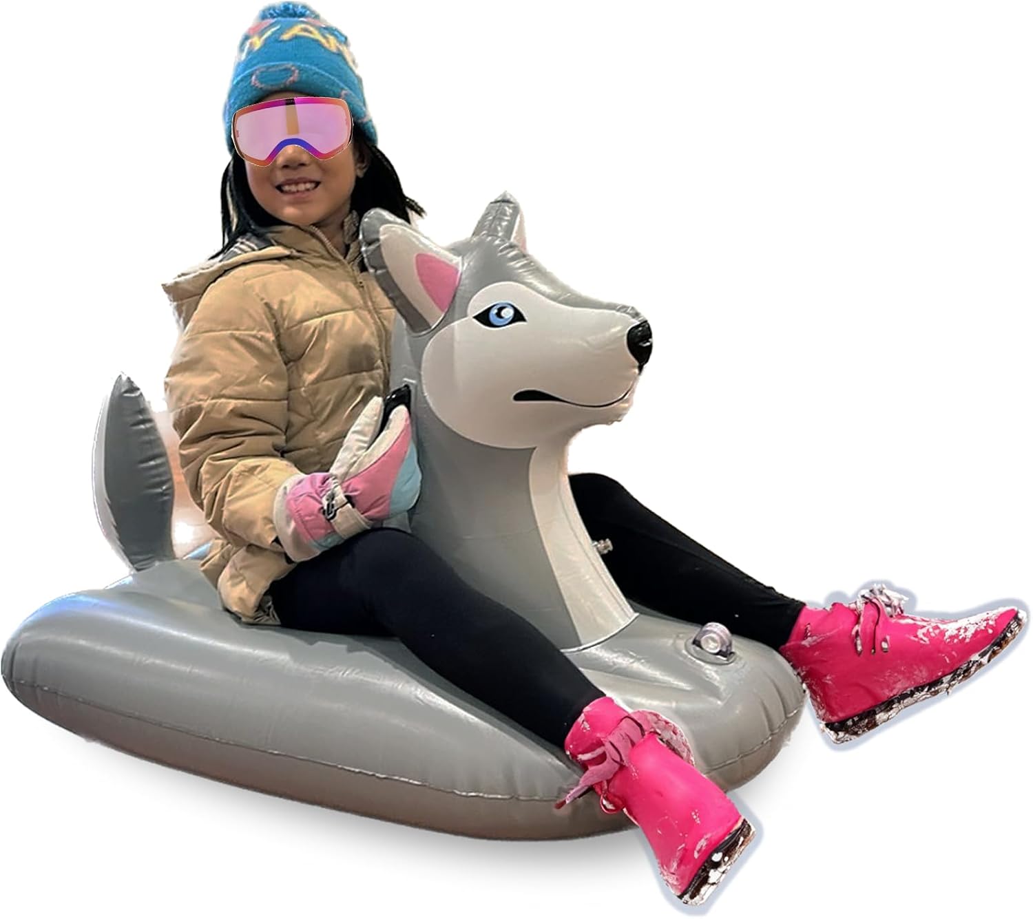 Jet Creations Husky Inflatable Snow Grass Sled Pool Float for Kids and Adults, 38 inch Long 2 Handles