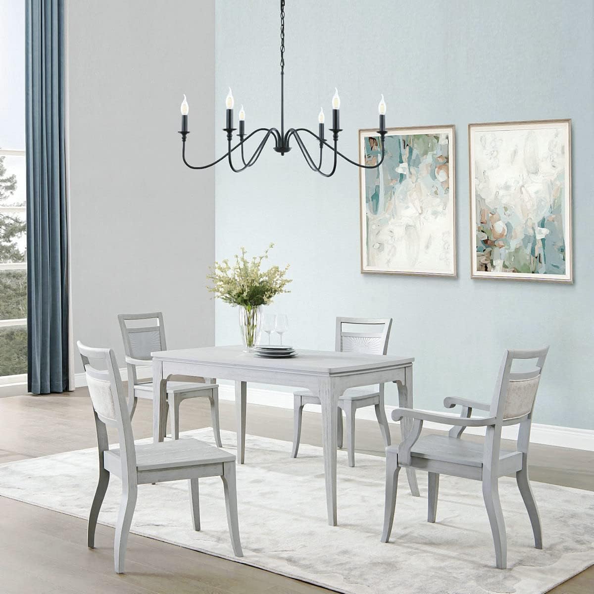 Miluolan Black Chandelier, 6-Light Farmhouse Chandelier for Dining Room | Rustic iron candelabra with adjustable 47.24" chain. Fits sloped ceilings