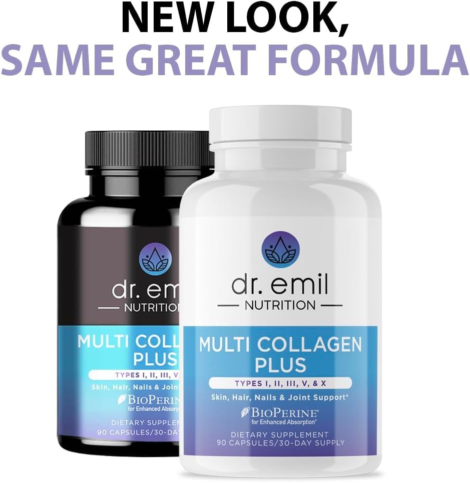 Dr. Emil Multi Hydrolized Collagen, Types I, II, III, V & X, 90 Capsules | All-in-One Hydrolyzed Collagen Blend Supporting Hair, Skin, Nails